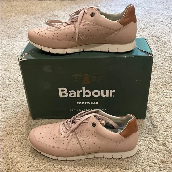 Barbour Blush Pink Leather Sneakers UK6 USA8 NEW IN THE BOX - Picture 1 of 8